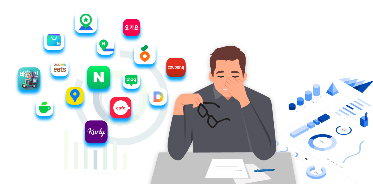 지친 마케터와 상사 일러스트